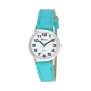 Ravel - Damen (groß) - Armbanduhr Mit Großen Ziffern - Hellblau/silbernes Ton/weißes Zifferblatt