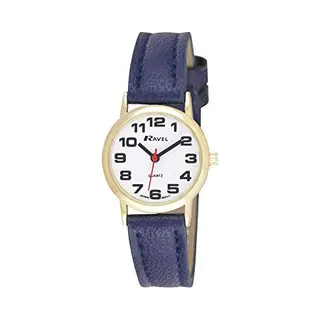 Ravel Unisex Easy Read Watch With Big Numbers - Blue/Gold Tone/White Dial