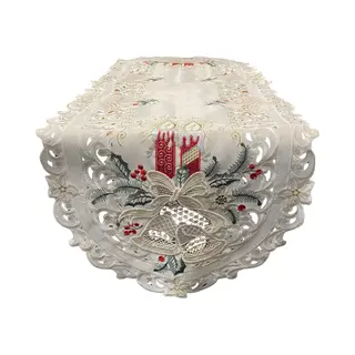 Kerstkleed - Creme Met Rode Kaarsen En Bel- Loper 110x40 Cm