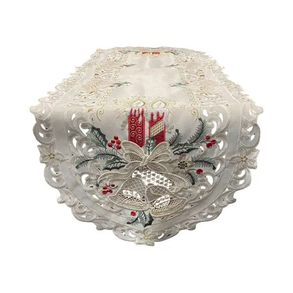 Kerstkleed - Creme Met Rode Kaarsen En Bel- Loper 110x40 Cm thumbnail