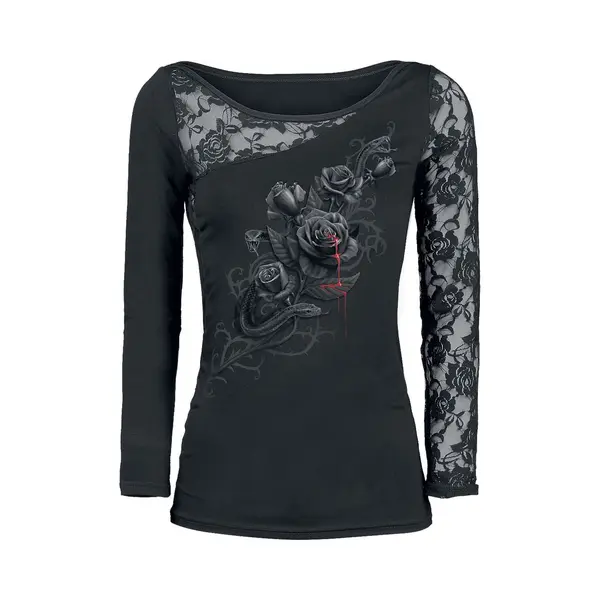 Spiral - Gothic Shirt Met Lange Mouwen - Fatal Attraction - M - Voor Vrouwen - Zwart thumbnail