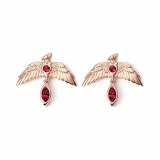 The Carat Shop - Harry Potter Zilveren Vergulde Fawkes Oorbellen Met Rode Kristallen