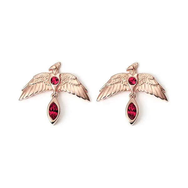 The Carat Shop - Harry Potter Zilveren Vergulde Fawkes Oorbellen Met Rode Kristallen thumbnail