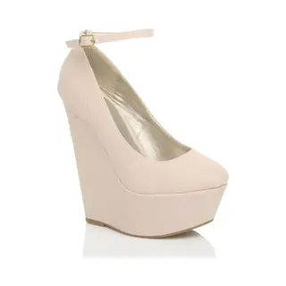 Ajvani High Wedge Heel Ankle Strap Platform Court Shoes In Pink