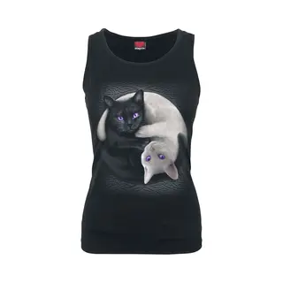 Spiral Top - Yin Yang Cats - L Tot Xxl - Voor Vrouwen - Zwart