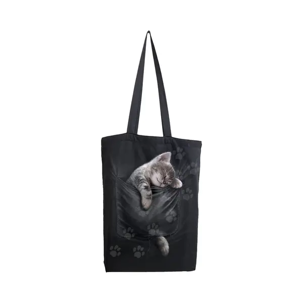 Spiral - Gothic Linnen Tas - Pocket Kitten - Zwart thumbnail
