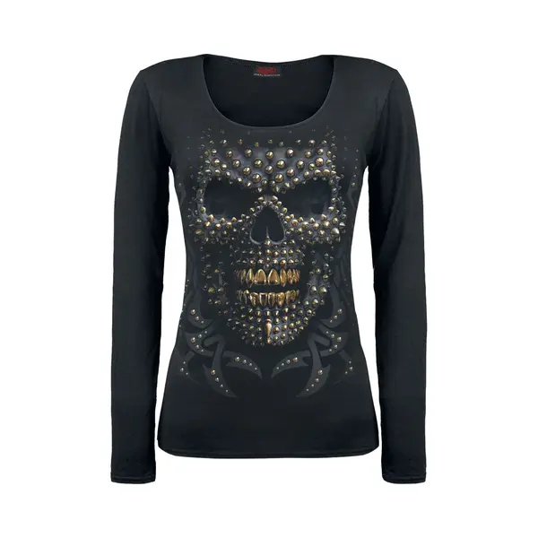 Spiral - Gothic Shirt Met Lange Mouwen - Black Gold - S Tot Xxl - Voor Vrouwen - Zwart thumbnail