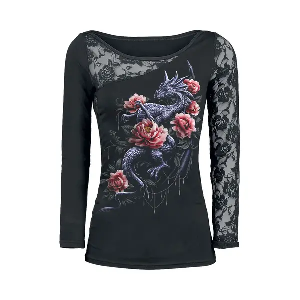 Spiral Dragon Rose Slant Long-sleeve Shirt Black thumbnail