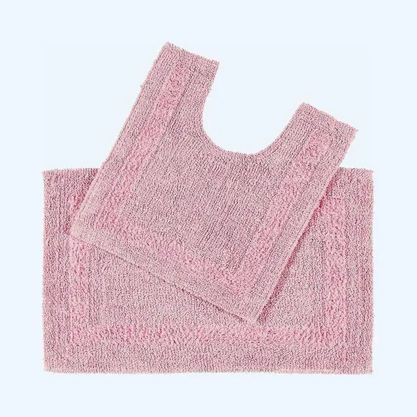 Homescapes Luxury Bath Mat Set Reversible 1600Gsm 100% Cotton 2 Pc W. Pedestal Mat In Peach thumbnail