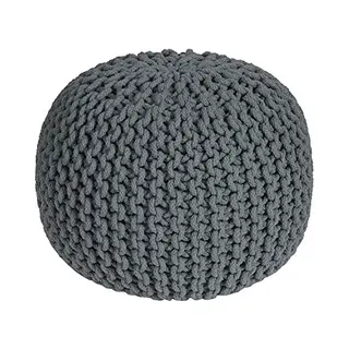 Homescapes Round Cotton Knitted Pouffe Footstool In Dark Grey