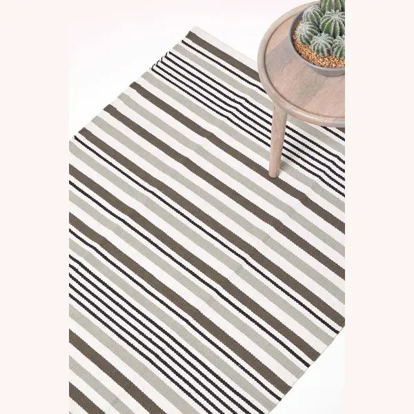 Homescapes Modern Scandinavian Style Striped Cotton Rug In Grey thumbnail