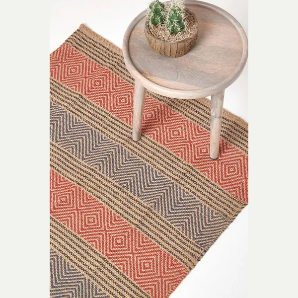 Homescapes Multicolour Geometric Patterned Jute Rug thumbnail