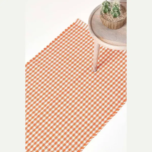 Homescapes Cotton Gingham Check Hand Woven Hall Runner, 66 X 200 Cm In Orange thumbnail