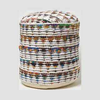 Homescapes Chindi Pattern Woven Bean Filled Pouffe Circular In Cream