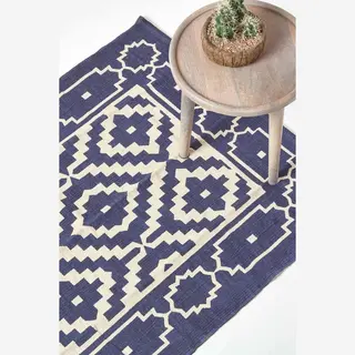 Homescapes Halmstad Scandi Style 100% Cotton Printed Rug In Blue