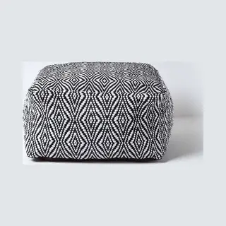Homescapes Trance Diamond Pattern Square Bean Filled Pouffe, 60 Cm In Black