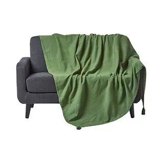 Homescapes Cotton Rajput Ribbed Throw In Dark Olive