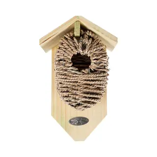 Homescapes Wooden Bird Box With Seagrass Birdnest In Natural