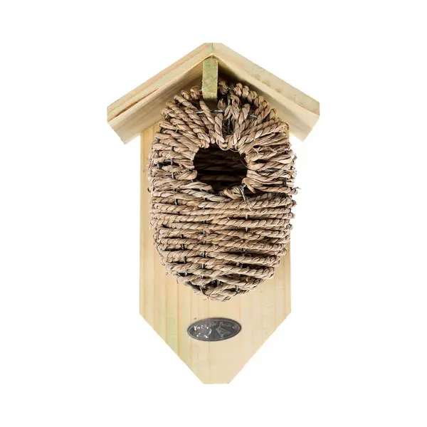 Homescapes Wooden Bird Box With Seagrass Birdnest In Natural thumbnail