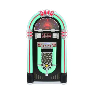 MonsterShop Jukebox Vinyl Platenspeler & Geluidssysteem - Led-Verlichting - Bluetooth, Usb & Sd/Mmc - Cd-speler -Aux & Fm Radio Met Pll - 4 Zwenkwielen