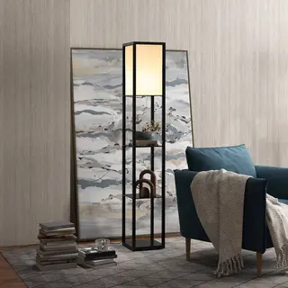 Homcom Floor Lamp Reading Lamp With 3-Tier Storage Shelf For Home Office In Black