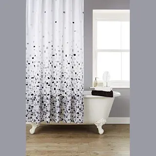 Kav Vibrant Mosaic Grey Shower Curtain With 12 Hooks - Durable Machine Washable Polyester Fabric With Water Repellent Properties - Perfect For Your