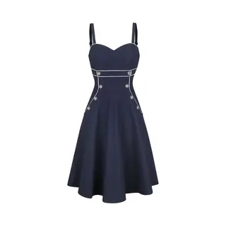 Voodoo Vixen Claudia Nautical Flared Dress Midi Dress Navy