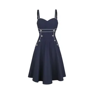 Voodoo Vixen Claudia Nautical Flared Dress Midi Dress Navy