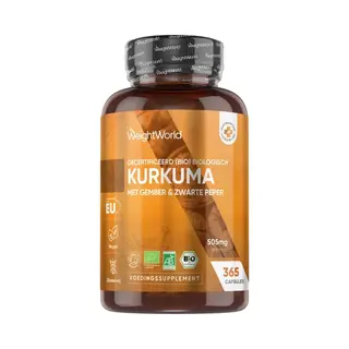WeightWorld Organic Turmeric And Black Pepper Capsules - With Organic Ginger - 365 Capsules - 1 Year Supply - 1 Per Day - Soil Association Certified Turmeric