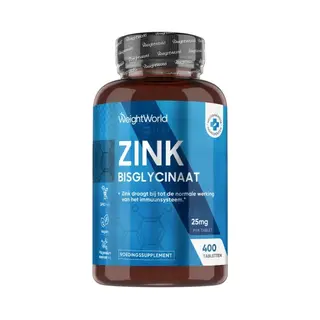WeightWorld Zinkbisglycinaat 25 Mg, 400 Veganistische Tabletten, Dagelijks 1 Tablet, Voor Immuniteit, Huid, Nagels, Haar, 1 Jaar Voorraad, Glutenvrij,