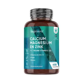 Weight World WeightWorld Calcium, Magnesium En Zink Met Vitamine D3 - 400 Vegan Tabletten Voor Meer Dan 1 Jaar Voorraad