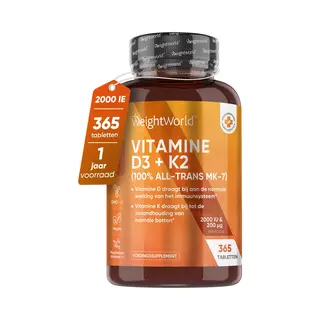 WeightWorld Vitamine D3 En K2 Tabletten - 2000 Ie + 75 Mcg - Vitamine K Menachinon MK7 En Vitamine D - 400 Tabletten