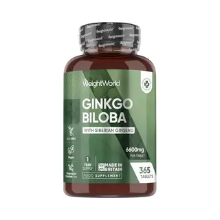 WeightWorld Ginkgo Biloba En Ginseng, 6600 Mg/dag, 365 Tabletten (1 Jaar), Krachtige Antioxidant, Alternatief Voor Pure Ginkgo, Ginkgo Biloba-extract (50, 1),