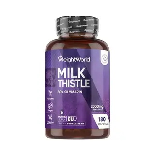 Weight World WeightWorld Mariadistel Capsules - 2000 Mg - 80% Silymarin - 180 Vegan Capsules Voor 6 Maanden Voorraad