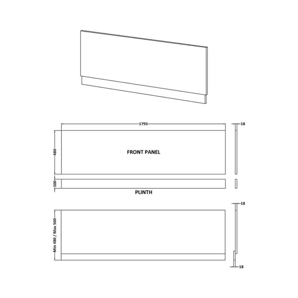 Elite Range Satin Grey, 1800mm Bath Front Panel thumbnail