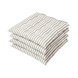 Homescapes Set Of 4 Grey Stripe Seat Pad With Button Straps 100% Cotton 40 X 40 Cm