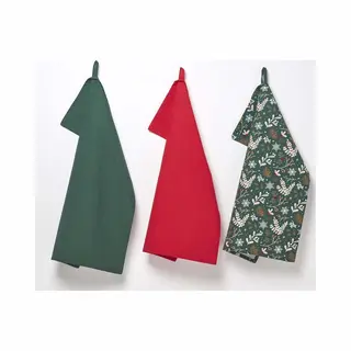Homescapes Kersttheedoeken Kerst Bosgroen Set Van 3