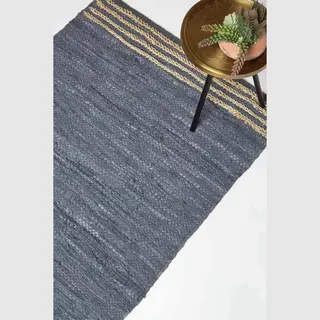 Homescapes Grey Leather Handwoven Stripe Rug