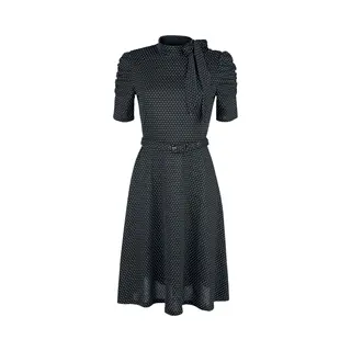 Voodoo Vixen Posie Black Polka Dot Tie-neck Dress Midi Dress Black