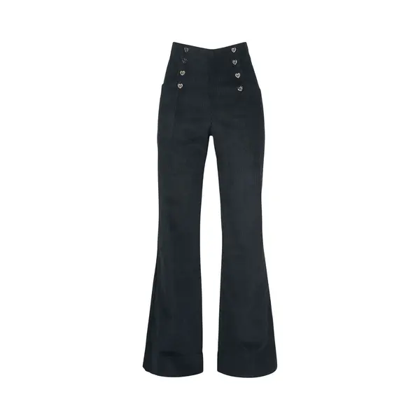 Voodoo Vixen Blith Black Corduroy High-Waisted Trousers Stoffhose Schwarz In M thumbnail
