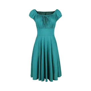 Voodoo Vixen Tessy Green Gathered Dress Midi Dress Petrol
