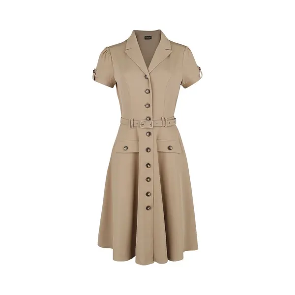 Voodoo Vixen Ida Safari Flare Dress Midi Dress Brown thumbnail