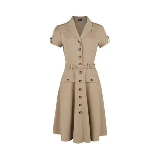 Voodoo Vixen Ida Safari Flare Dress Midi Dress Brown