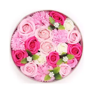 Joy of Balance Zeepbloemen Geschenk Set - Ronde Doos - Roze Tinten - Bedank Geschenk - Zeeprozen - Zeep Rozen - Zeepbloemen Cadeau Set - 20x8cm