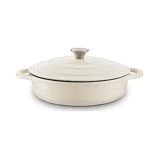Barbary & Oak BO800253CRM Shallow Cast Iron Casserole Pan With Durable Enamel Interior, 28cm, Camembert Cream