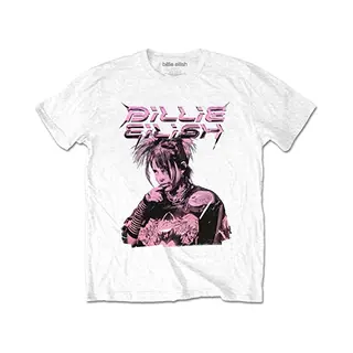 Billie Eilish T-Shirt Purple Illustration Official Unisex White, Weiß, M