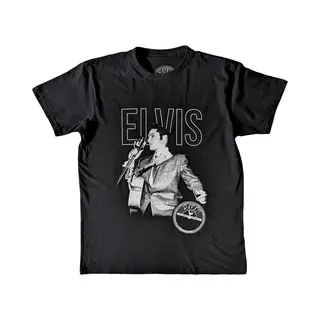 Rock Off officially licensed products Sun Records T-shirt Elvis Live Portrait Officiële Unisex Zwart, Zwart.