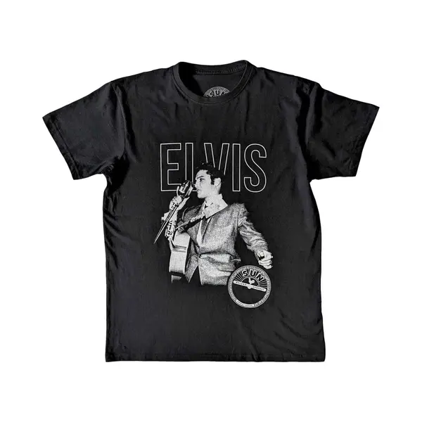 Rock Off officially licensed products Sun Records T-shirt Elvis Live Portrait Officiële Unisex Zwart, Zwart. thumbnail