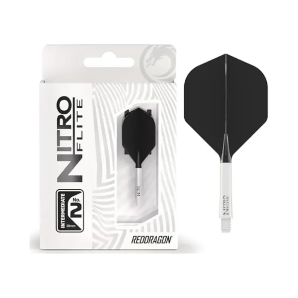 Red Dragon Darts – Nitro Flite Integrated Flight & Shaft System – No.2 Shape And Design – White & Black Colour, Intermediate Length thumbnail
