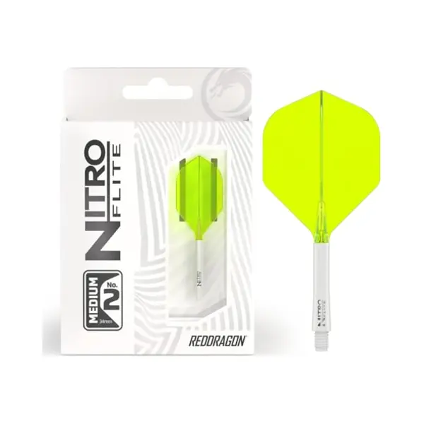 Red Dragon Darts Nitro Flite Geïntegreerd Vlucht- En Assysteem – Nr. 2 Vorm En Design – Wit & Geel Kleur, Gemiddelde Lengte thumbnail
